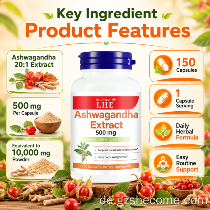 Bio-Shecome-Ashwagandha-Extrakt, 500 mg Nahrungsergänzungsmittel